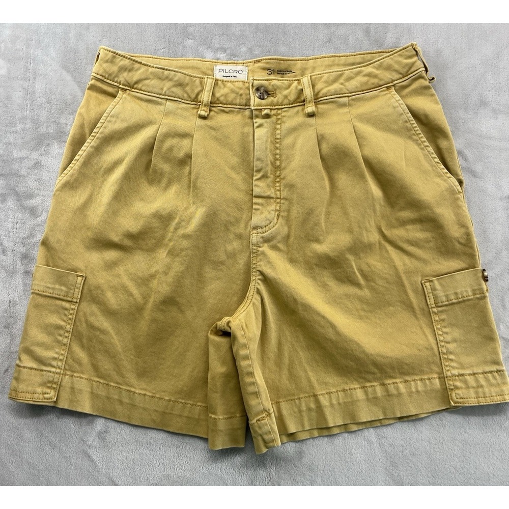 Pilcro Anthropologie Cargo Short Women 31 Mustard Front Pleaded Stretch Preppy